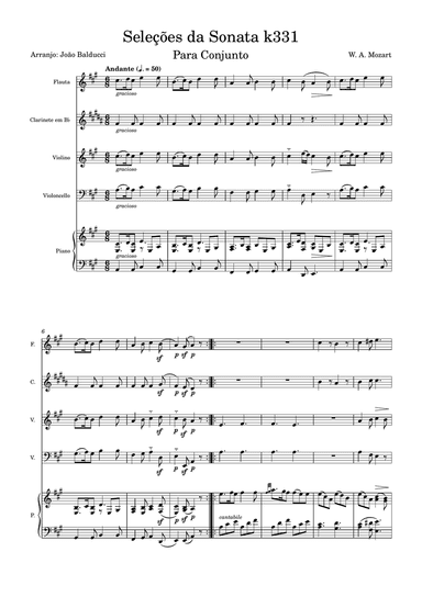 Sonata in A major, Mozart, for ensemble.