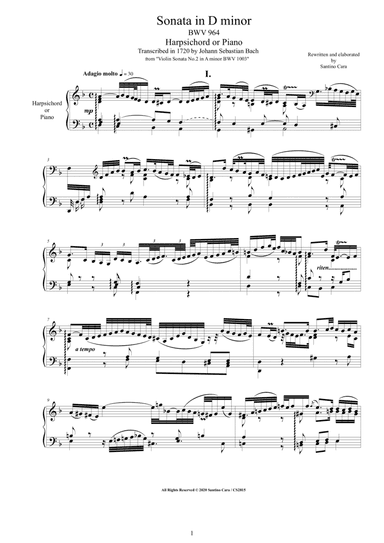 Bach - Sonata in D minor BWV 964 for Harpsichord or Piano