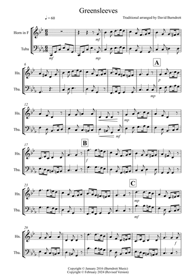 Greensleeves for Horn and Tuba Duet