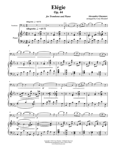 Élégie Opus 44 for Trombone & Piano