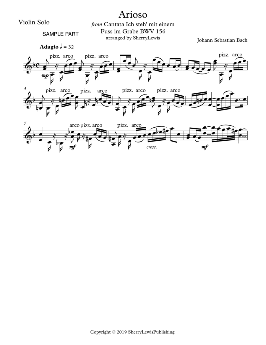ARIOSO, Bach, Violin Solo, Intermediate Level