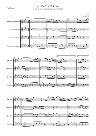Air On The G String (J.S. Bach) for Saxophone Quartet