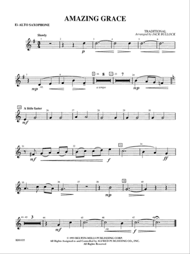 Amazing Grace: E-flat Alto Saxophone