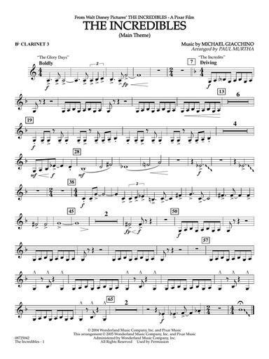 The Incredibles (Main Theme) (arr. Paul Murtha) - Bb Clarinet 3