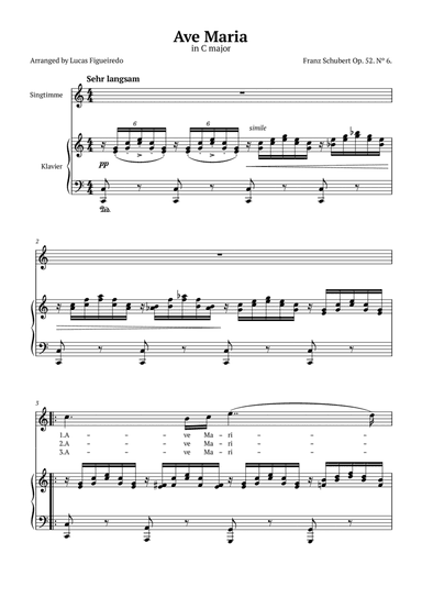 Ave Maria (Schubert) in C-Dur - Klavier und Stimme - Songtexte auf Deutsch