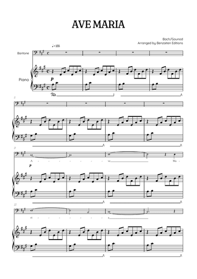 Bach / Gounod Ave Maria in A major • baritone sheet music with piano accompaniment