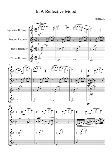 In A Reflective Mood - Recorder Quartet