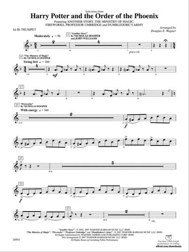 Harry Potter and the Order of the Phoenix, Selections From: 1st B-flat Trumpet