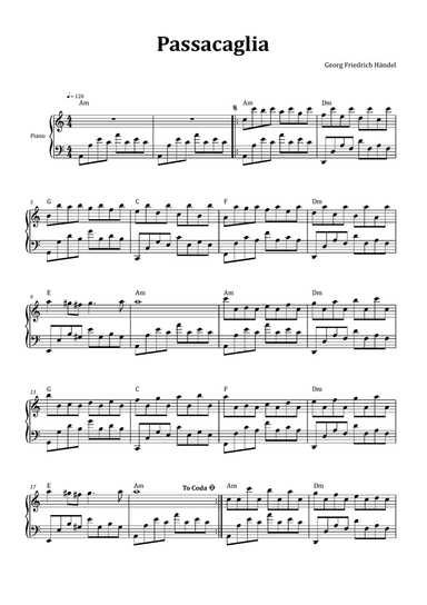 Passacaglia by Handel/Halvorsen - Piano with Chord Notation