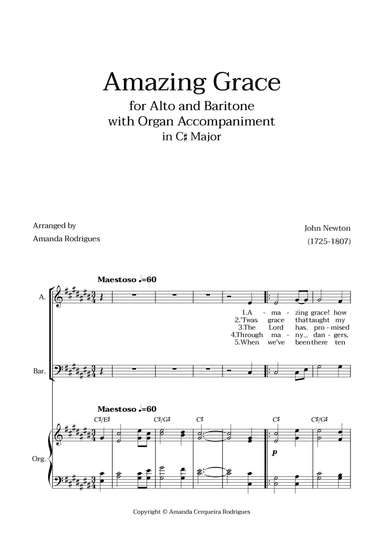 Amazing Grace in C# Major - Alto and Baritone with Organ Accompaniment and Chords