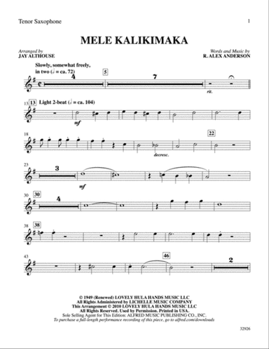 Mele Kalikimaka: B-flat Tenor Saxophone