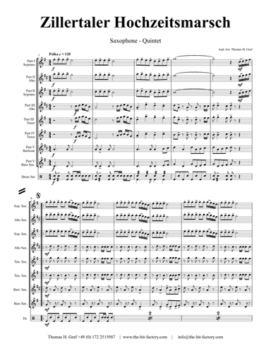 Zillertaler Hochzeitsmarsch - October Fest - Saxophone Quintet - F