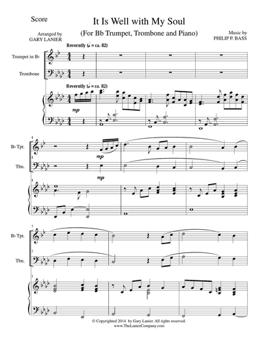IT IS WELL WITH MY SOUL (Trio - Bb Trumpet, Trombone and Piano, with Score and Parts)