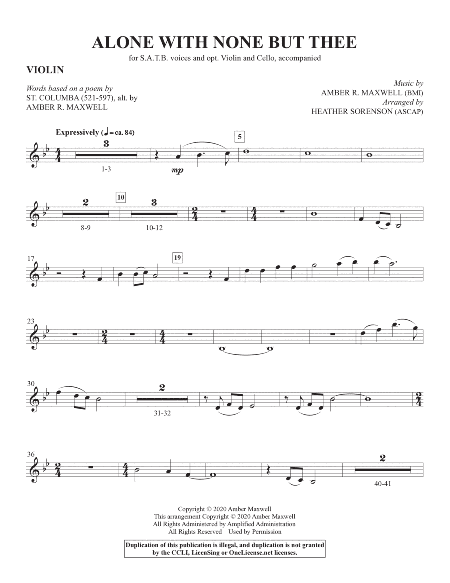 Alone With None But Thee (arr. Heather Sorenson) - Violin