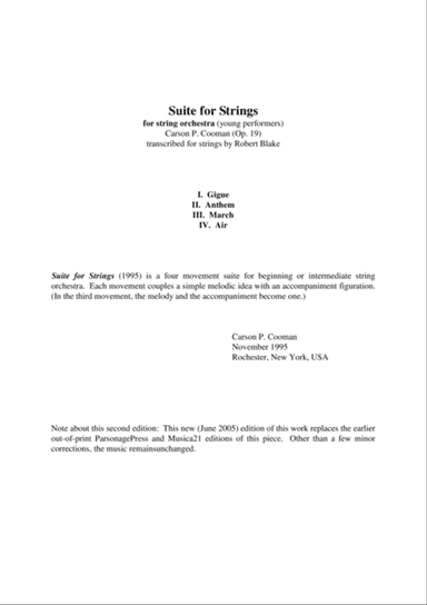 Carson Cooman/Blake: Suite for Strings, score only