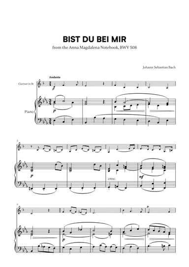 Bist du bei Mir (BWV 508) (for Clarinet and Piano)