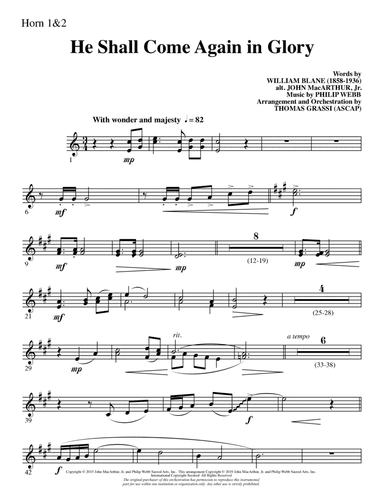 He Shall Come Again in Glory (arr. Thomas Grassi) - F Horn 1 & 2