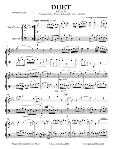 Beethoven: Three Duets WoO 27 for Oboe d'Amore & Bassoon