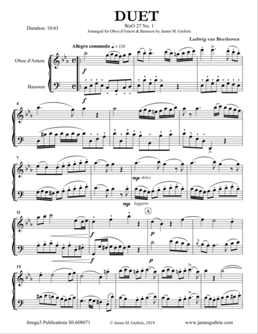 Beethoven: Three Duets WoO 27 for Oboe d'Amore & Bassoon