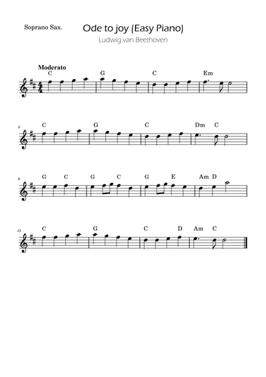 Ode To Joy - Easy Soprano Sax w/ piano accompaniment