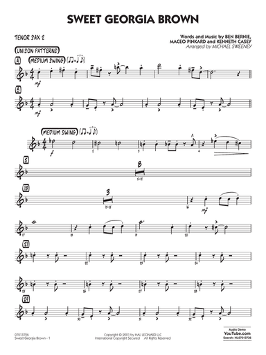 Sweet Georgia Brown (arr. Michael Sweeney) - Tenor Sax 2