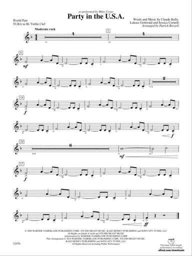 Party in the U.S.A.: (wp) B-flat Tuba T.C.
