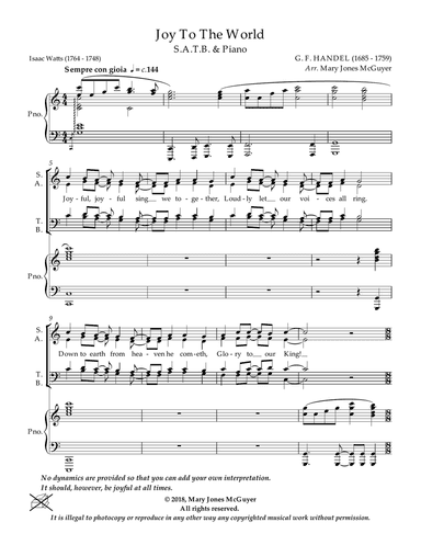 Joy To The World , S.A.T.B & Piano