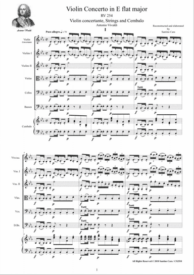 Vivaldi - Violin Concerto in E flat major RV 254 for Violin, Strings and Cembalo