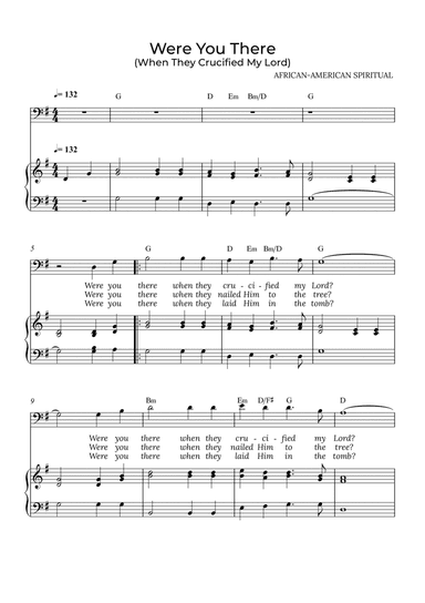 Were You There - for piano and baritone in G major with chords