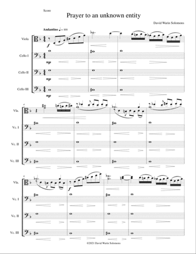 Prayer to an Unknown Entity for virtuoso viola and 3 cellos