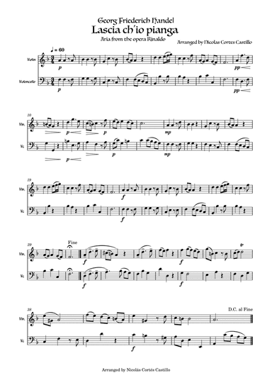 Handel Lascia ch'io pianga for Violin & Cello duet