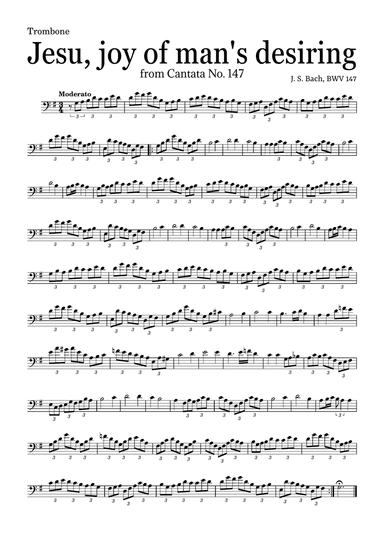 JESU, JOY OF MAN'S DESIRING by Bach - easy version for Trombone and piano with chords