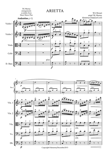 Mozart - Arietta - Pinao & String Quartet/String Orch