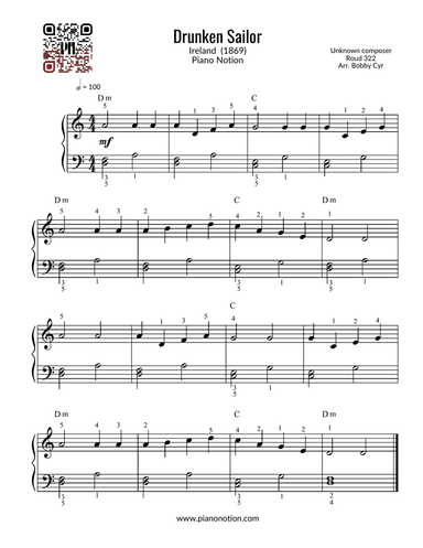 Drunken Sailor (Easy Piano Solo)