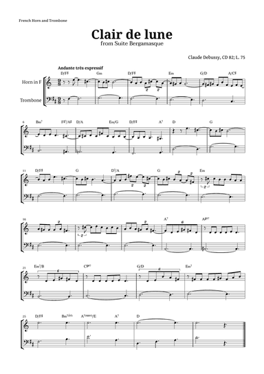 Clair de Lune by Debussy for French Horn and Trombone