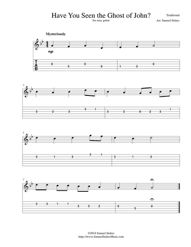 Have You Seen the Ghost of John? (a.k.a. Ghost of Tom) - for easy guitar with TAB