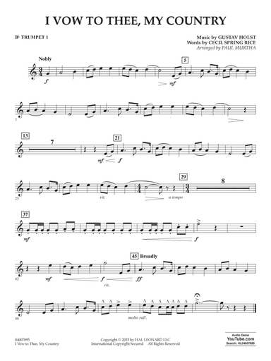 I Vow To Thee, My Country (arr. Murtha) - Bb Trumpet 1