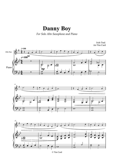 Danny Boy for Solo Alto Saxophone and Piano