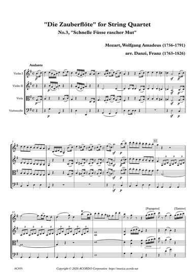 "Die Zauberflöte" for String Quartet, No.3, "Schnelle Füsse rascher Mut"