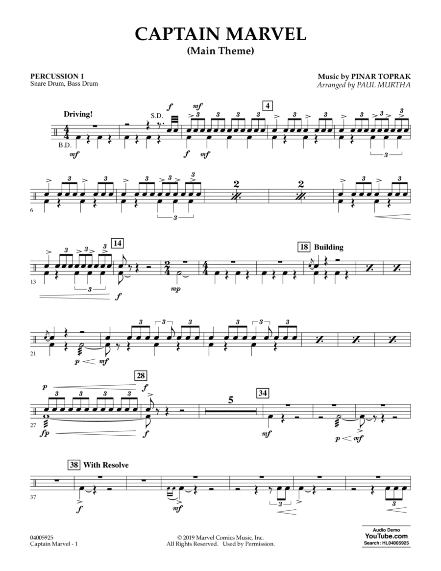 Captain Marvel (Main Theme) (arr. Paul Murtha) - Percussion 1