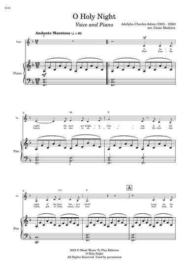 O Holy Night - Voice and Piano - F Major - W/Chords (Full Score and Parts)