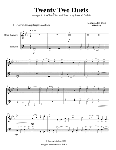 Josquin: 22 Duets for Oboe d'Amore & Bassoon