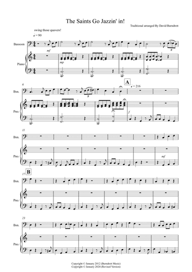 The Saints Go Jazzin' In for Bassoon and Piano