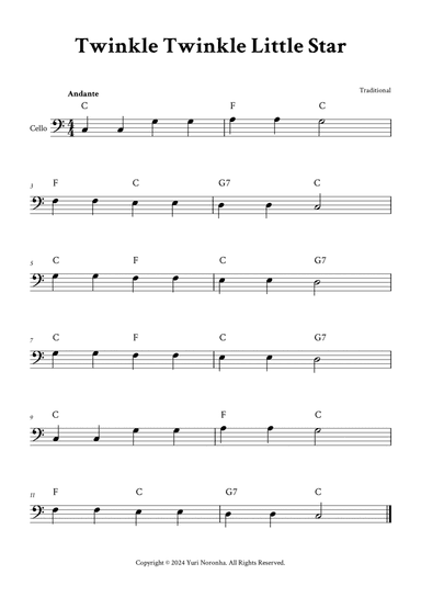 Twinkle Twinkle Little Star - Cello in C (with Chords)