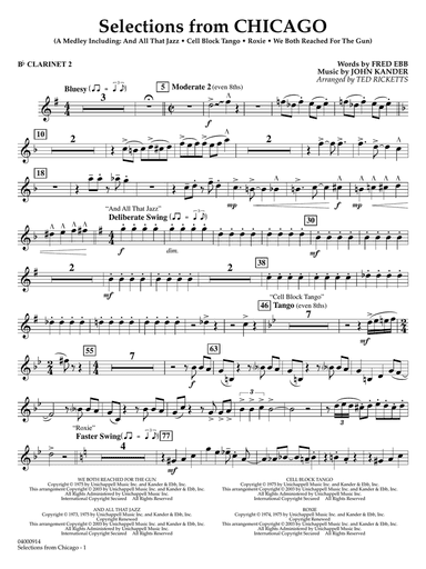 Selections from Chicago (arr. Ted Ricketts) - Bb Clarinet 2