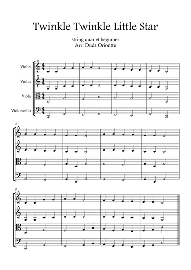Twinkle Twinkle Little Star (For BEGINNER and kids) (String quartet)