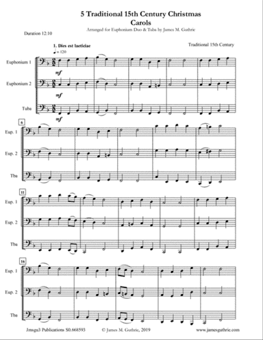 5 Traditional 15th Century Christmas Carols for Euphonium Duo & Tuba