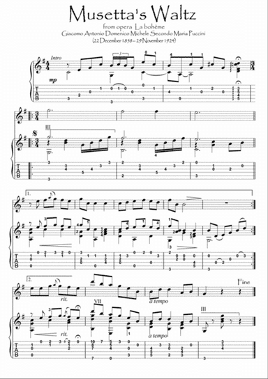 Musetta Waltz Violin guitar duet