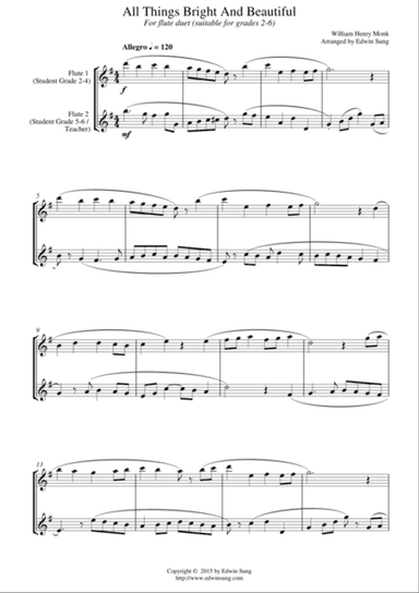 All Things Bright And Beautiful (for flute duet, suitable for grades 2-6)