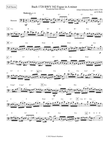 Bach 1720 BWV 542 Fugue in Am or Gm Bassoon Solo